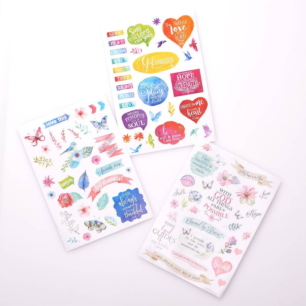 Set of colorful motivational Christian stickers on a white background