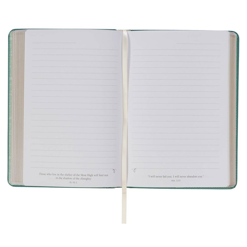 Open notebook with lined pages on a white background
