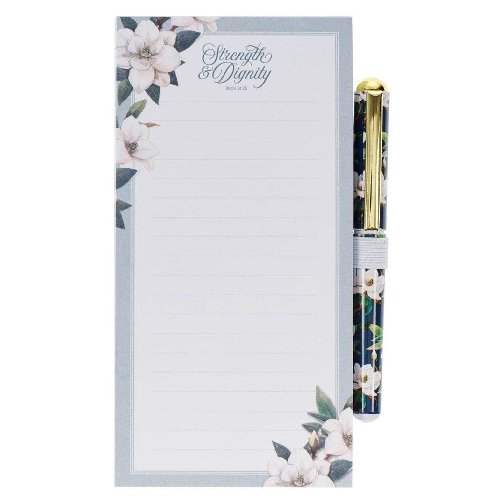 Floral notepad with pen on a white background