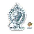 Sticker of Sacred Heart of Jesus with a cross and olive branch on a white background.