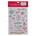 Pack of Creative by Design Bible Journaling Stickers with motivational phrases and illustrations.