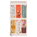 Set of magnetic bookmarks with floral and motivational designs on a white background